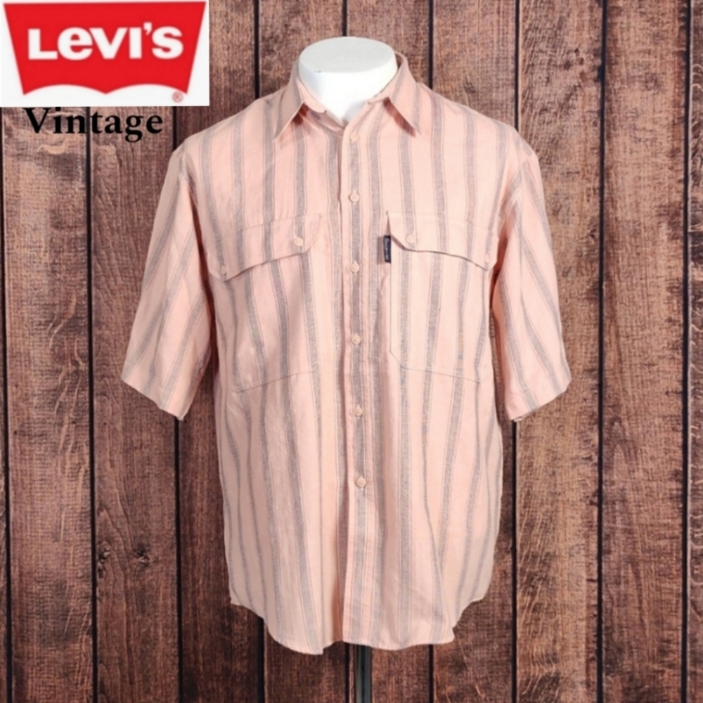 Vintage Silver Label 80s Mens Pink Retro Large Pocket Relaxed Fit Button Up